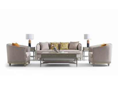 Sofá de diseñador con asientos acolchados 3+1+1 beige conjunto de tela de sofá de terciopelo nuevo.