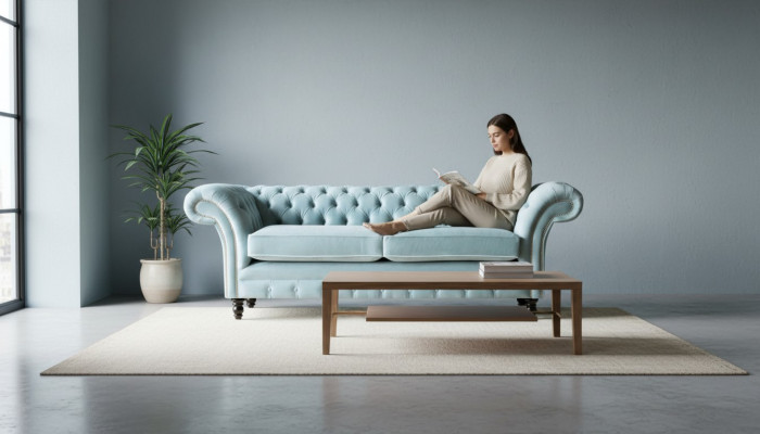 Sofá Chesterfield de cuero acolchado de 3 plazas, sofá clásico.