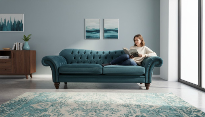 Sofá de lujo en textil Chesterfield Sofás tapizados Big de 3 plazas Conjunto