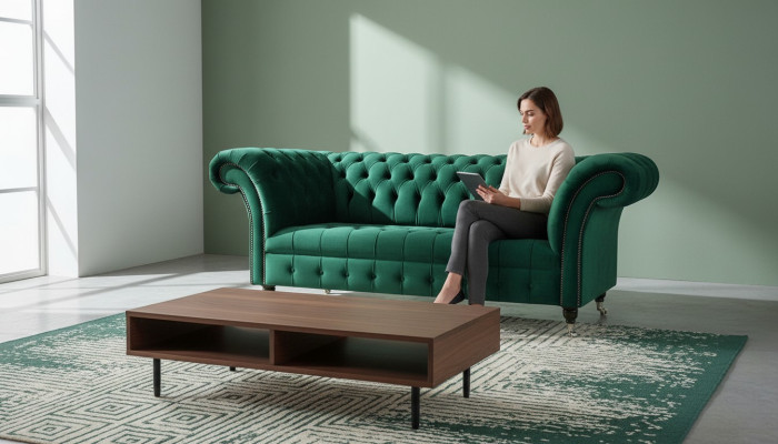 Chesterfield Verde Sofá de 2 plazas Tapizado Sofás Diseño Sofá Club Textil.