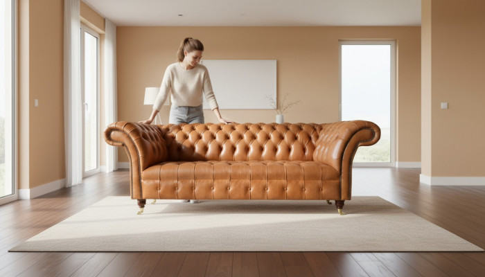 Diseño Chesterfield Sofá de lujo tapizado en tela.