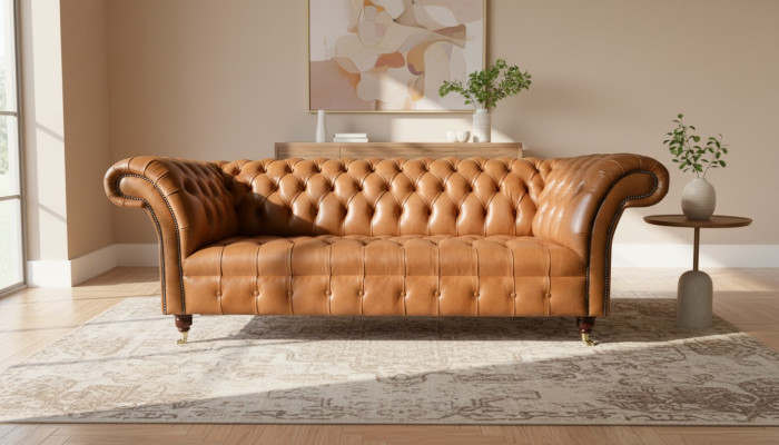 Diseño Chesterfield Sofá de lujo tapizado en tela.