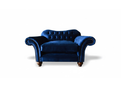 Ohrensessel sillón diseño para televisión tapizado sofá Chesterfield textil azul.