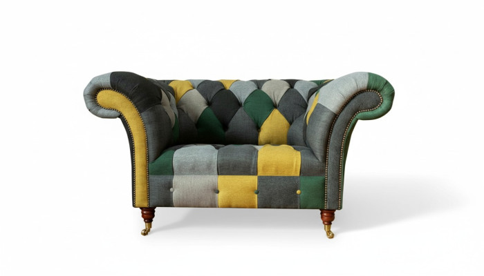 Sillón Chesterfield, sofá de televisión de 1,5 plazas, sofá de tela, tapizado de tela.