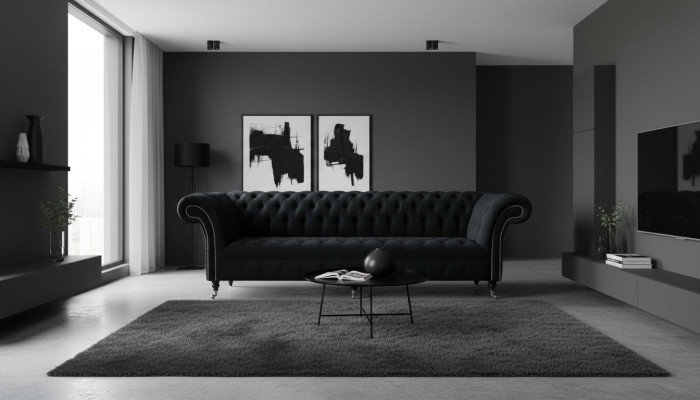 Sofá Chesterfield de 4 plazas, diseño grande y acolchado, conjunto de sofás.