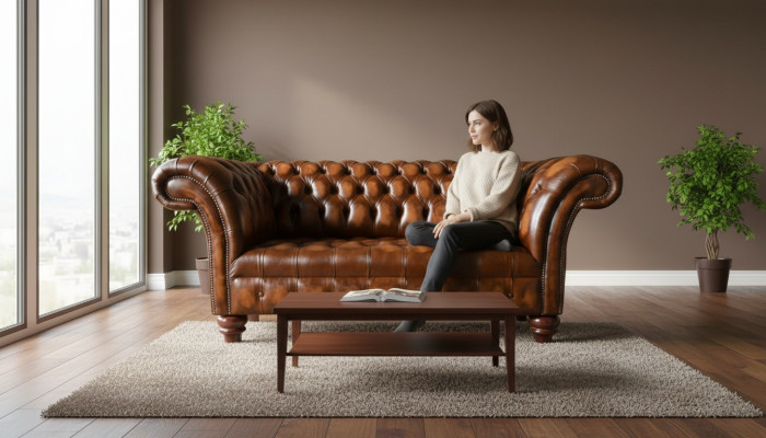 Diseño sofá Chesterfield de 2 plazas marrón sofá acolchado sofá salón nuevo