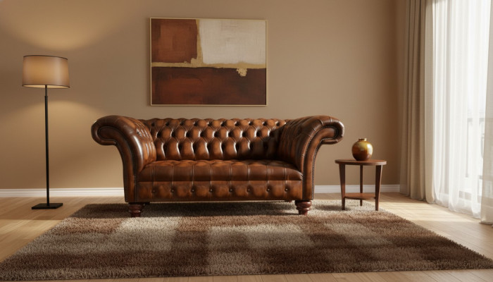 Diseño sofá Chesterfield de 2 plazas marrón sofá acolchado sofá salón nuevo