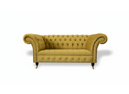 Chesterfield Diseño Sofá de lujo Sofá Conjunto de asientos Cuero Textil Amarillo Nuevo
