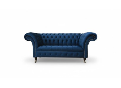 Diseño Chesterfield Sofagarnitur Sofá de 2 plazas Textil Azul Sofás Tapizados Azules