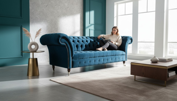 Sofá Chesterfield de 3 plazas sofá moderno tapizado textil