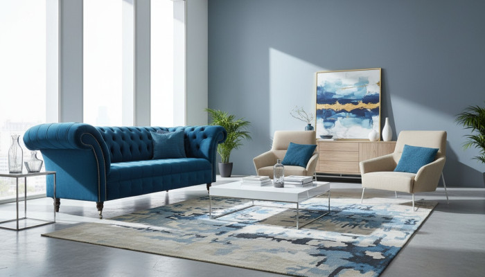 Sofá Chesterfield de 3 plazas sofá moderno tapizado textil