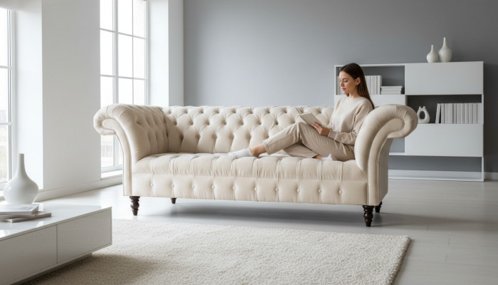 Chesterfield de 3 plazas, asiento acolchado, sofá, conjunto de sofás Big Couchen.