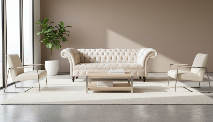 Chesterfield de 3 plazas, asiento acolchado, sofá, conjunto de sofás Big Couchen.