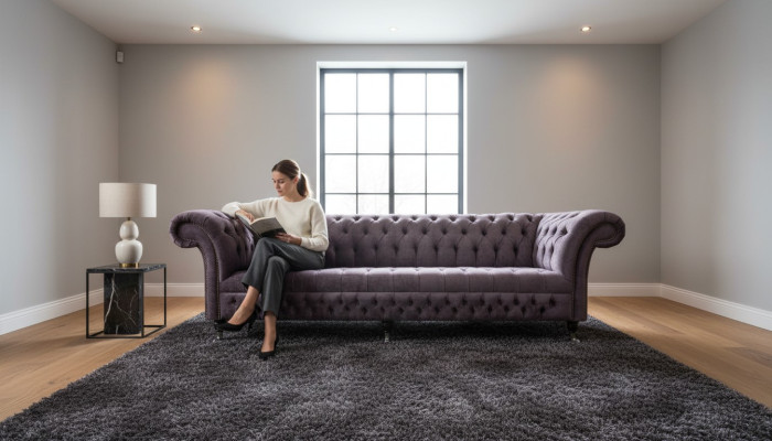 Sofá XXL Grande Chesterfield 265cm Tapizado Sofá de 4 Plazas de Cuero