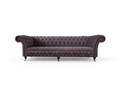 Sofá XXL Grande Chesterfield 265cm Tapizado Sofá de 4 Plazas de Cuero