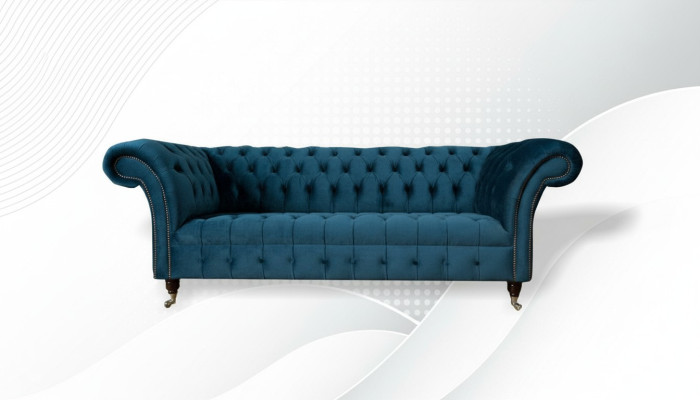 Sofá grande XXL de 3 plazas Chesterfield tapicería de tela textil.