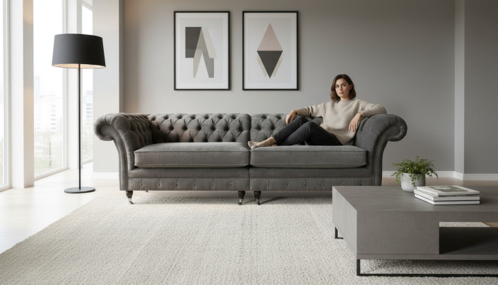 Sofá Chesterfield XXL 4 Plazas Couch Tapizado Asiento Conjunto Textil Cuero