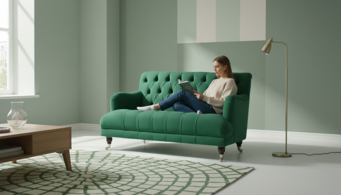 Sofá Chesterfield, sofá, sofá tapizado, sofá, sofás de 1,5 plazas, sofá individual, verde, textil.