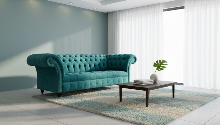 Sofá Chesterfield tapizado Sofás clásicos de tela turquesa de 3 plazas