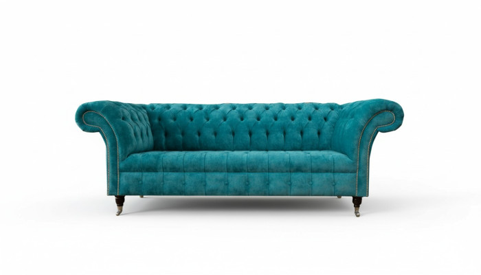 Sofá Chesterfield tapizado Sofás clásicos de tela turquesa de 3 plazas