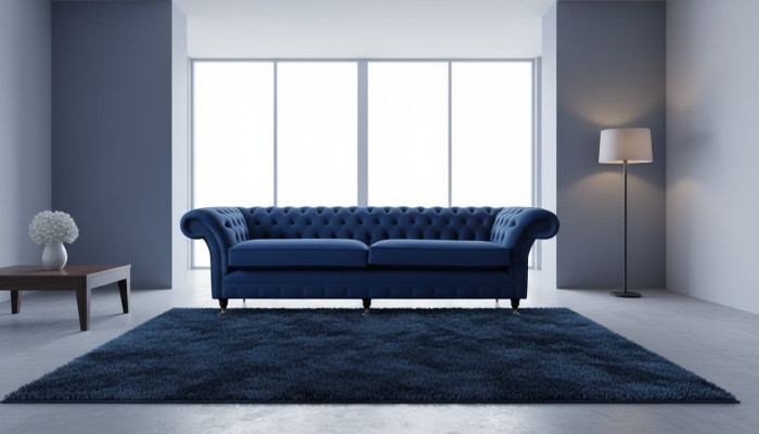 Sofá grande Chesterfield xxl azul 265cm, Sofás tapizados de 4 plazas