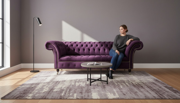 Sofá XXL 3 plazas Chesterfield sillón tapizado en cuero textil.