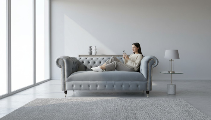 Sofá Chesterfield Sofá Tapizado Tela Cuero Textil Sofás Decoración Conjunto