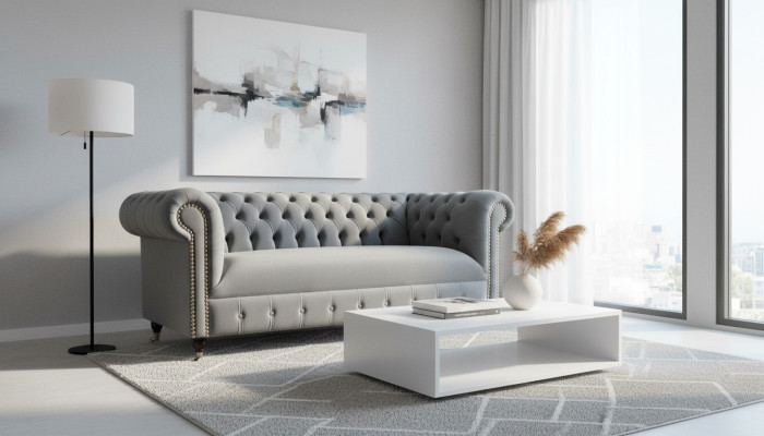 Sofá Chesterfield Sofá Tapizado Tela Cuero Textil Sofás Decoración Conjunto