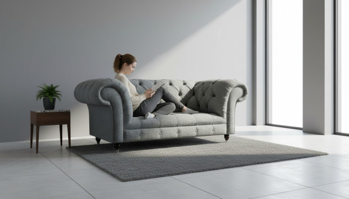 Diseño Chesterfield de lujo, sofá de cuero en tela conjunto de asientos.