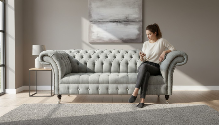 Chesterfield de 3 plazas, sofá de diseño, sofás tapizados de tela.