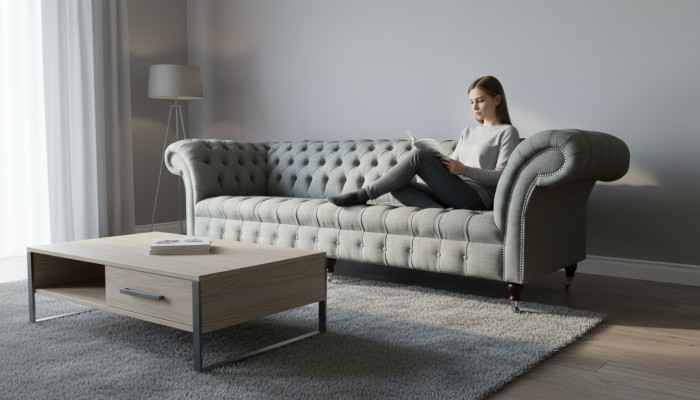 Sofá Grande XXL Chesterfield 265 cm Sofás Tapizados 4 Plazas Textil Moderno