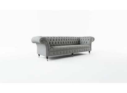 Sofá Grande XXL Chesterfield 265 cm Sofás Tapizados 4 Plazas Textil Moderno