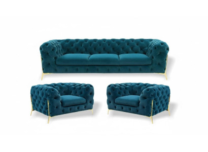 Chesterfield - Juego de sofás de diseño 3+1+1 de tela