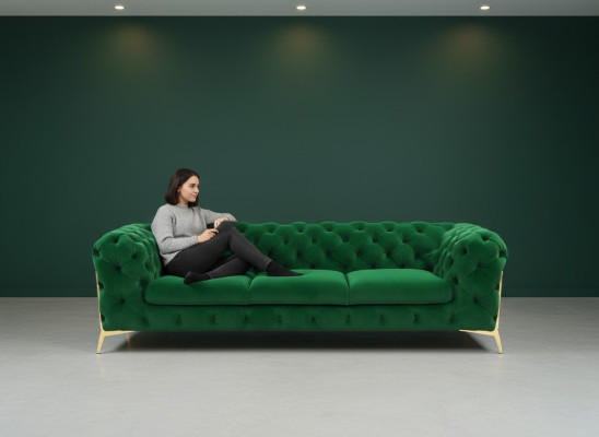 Sofá de 3 plazas Diseño Sofás Sillones tapizados Cuero Relax Chesterfield Asientos Muebles