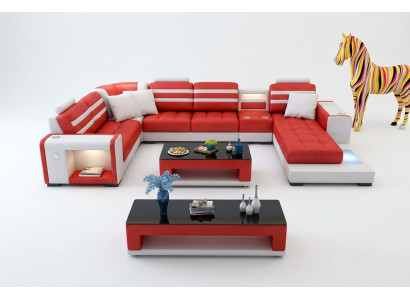 Sofá de esquina tapizado, sofá en forma de U, mesa de centro, aparador, sofá de cuero, salón modular.