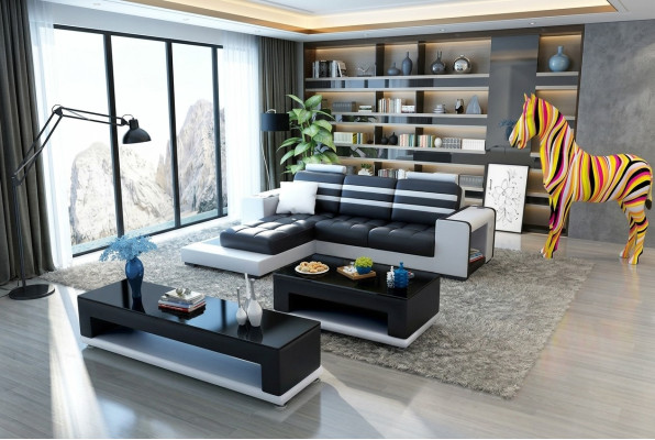 Sofá en forma de L con tapizado de esquina, mesa de centro, cómoda, sofá de cuero, conjunto de sala de estar nuevo.