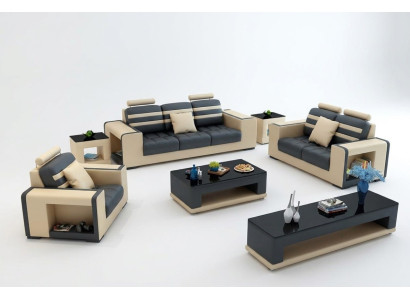 Conjunto de sofá 3 plazas mesa taburete mesa de centro aparador conjunto moderno de 5 piezas.