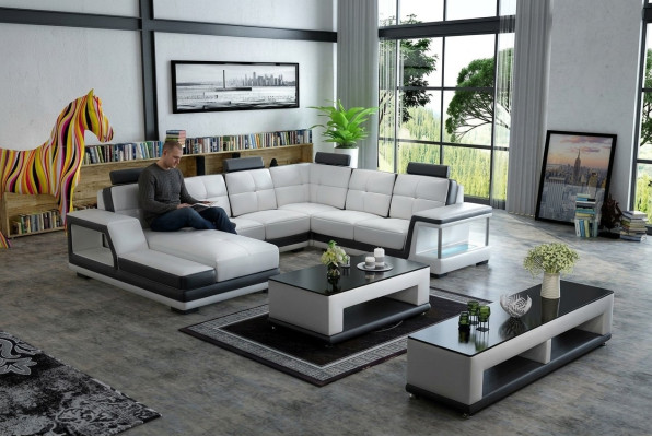 Sofá en forma de U, sofá de esquina acolchado, sofá de salón en forma de U, sofá de cuero moderno, nuevo.