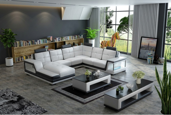 Sofá en forma de U, sofá de esquina acolchado, sofá de salón en forma de U, sofá de cuero moderno, nuevo.