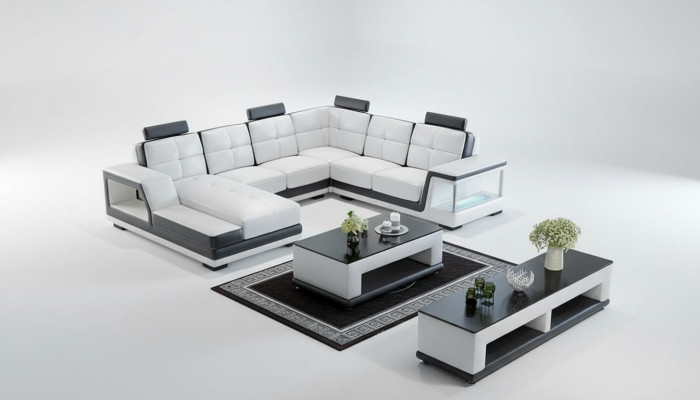 Sofá en forma de U, sofá de esquina acolchado, sofá de salón en forma de U, sofá de cuero moderno, nuevo.