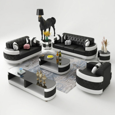 Juego de sala: aparador, mesa de centro, mesa auxiliar, mesa. Juego completo de 7 piezas.