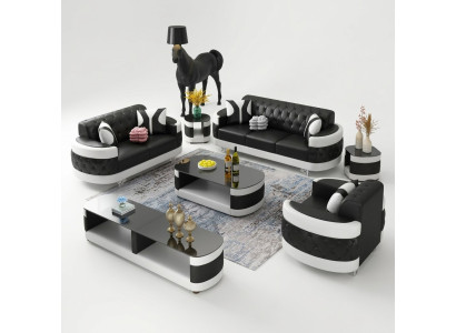 Juego de sala: aparador, mesa de centro, mesa auxiliar, mesa. Juego completo de 7 piezas.