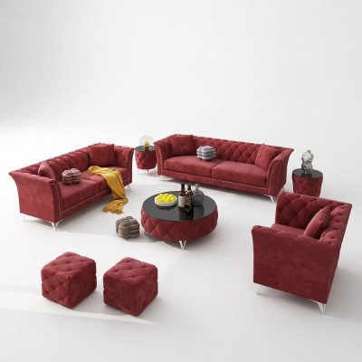 Chesterfield Set de 8 piezas - Sofá - Juego de tapicería - Mesa auxiliar - Mesa de centro - Sofá