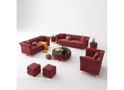 Chesterfield Set de 8 piezas - Sofá - Juego de tapicería - Mesa auxiliar - Mesa de centro - Sofá