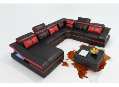 Sofá esquinero moderno de lujo en forma de U y mesa de café, diseñador de sala de estar.