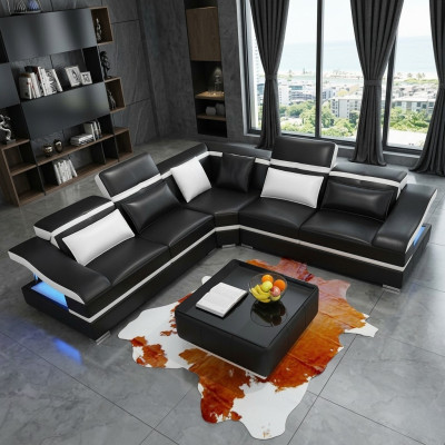 Diseño de lujo Esquina Sofá en forma de L Sofás modernos Sofá de cuero Sofá de esquina Sofá de sala de estar Sofá Asiento