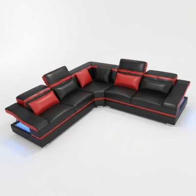 Sofá de esquina en forma de L con mesa de centro, esquina de cuero conjunto de muebles, mesa de sala de estar 2 piezas.