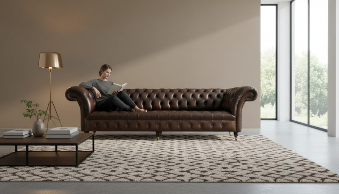Sofá Grande XXL Chesterfield 265cm Deco Tapizado Sofá de 4 Plazas de Cuero