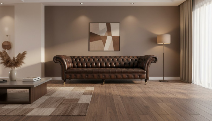 Sofá Grande XXL Chesterfield 265cm Deco Tapizado Sofá de 4 Plazas de Cuero