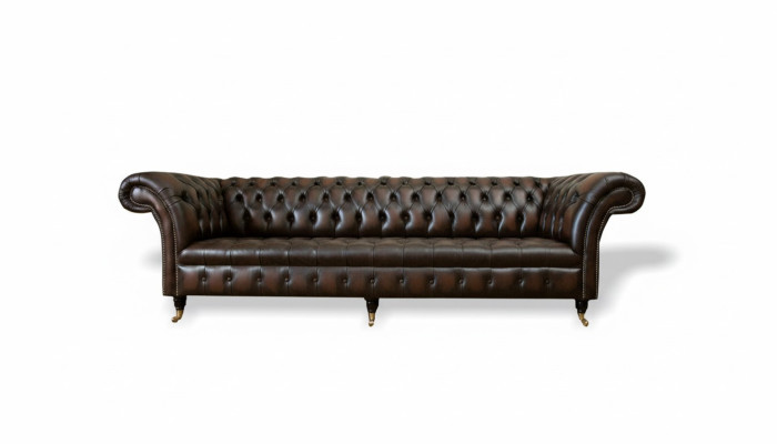 Sofá Grande XXL Chesterfield 265cm Deco Tapizado Sofá de 4 Plazas de Cuero